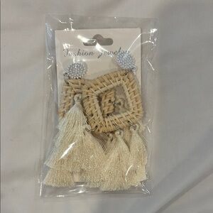 Woven Tassel Earrings with Beaded Studs